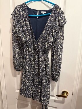 Sage Navy Floral Long Sleeve Wrap Dress